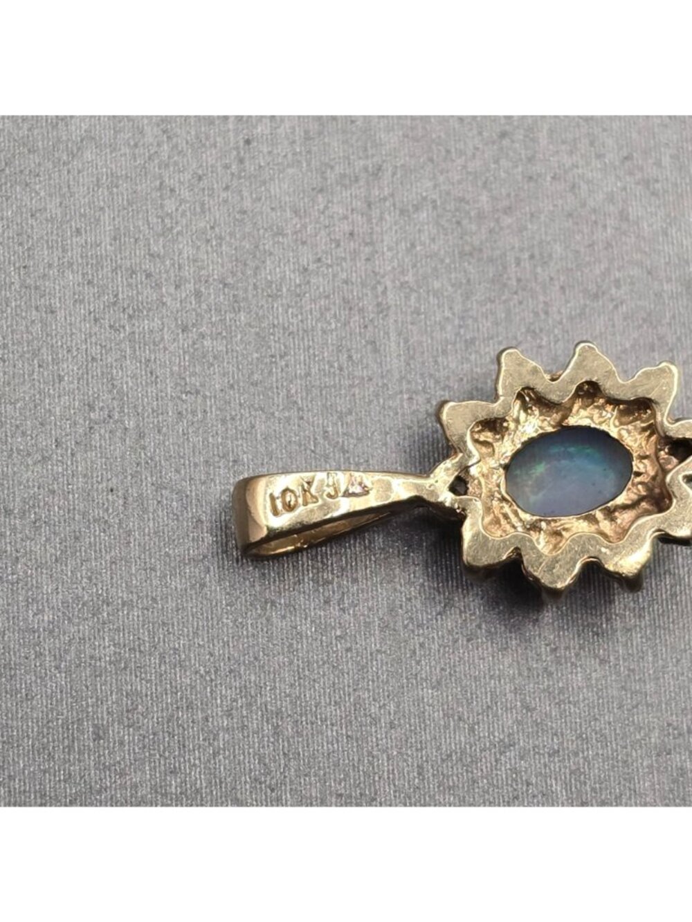 Vintage 10k Gold Opal Diamond Pendant Sunburst Halo Genuine Gemstone Signed - Picture 5 of 14